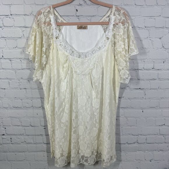 Lavish Tunic Lace Women Plus 3X Cream Romantic Femenine Crochet Cottage Blouse - Picture 1 of 11